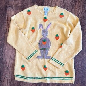 Quacker Factory Easter Bunny Carrot Yellow Sweater Size Medium
